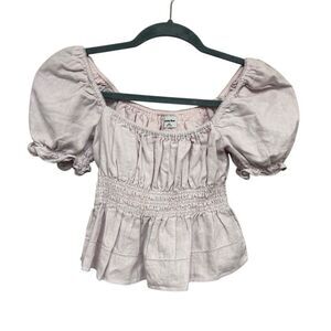 Sunday best linen blend blush pink smocked blouse size 2xs